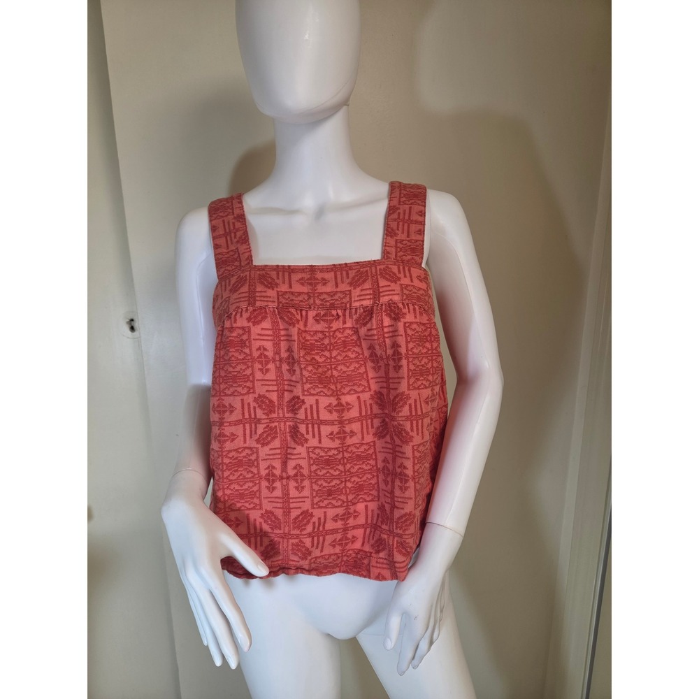 Anthropologie Textured Jacquard Cotton Button Back Tank Top Coral Pink XS